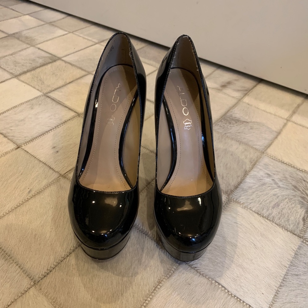 Aldo Black Patent Heels, Size 38